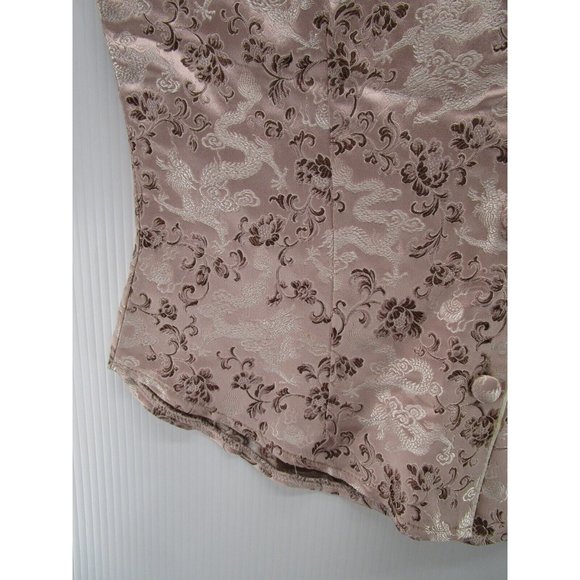 VINTAGE Gigi Clark Satin Embroidered Button Down Vest 90s Blouse - Picture 7 of 12